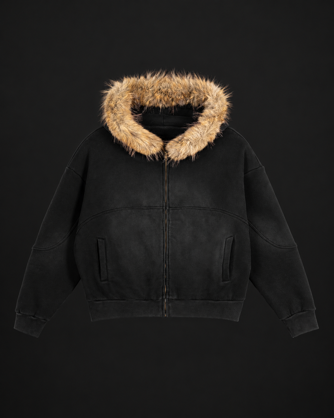 Bluza rozpinana Zip Fur Hood czarna z futerkiem przy kapturze