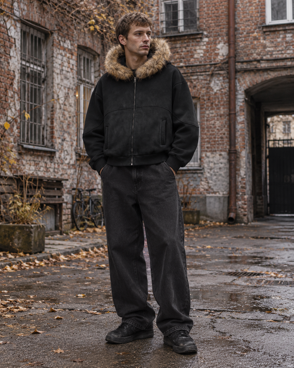 Bluza rozpinana Zip Fur Hood czarna – drugie ujęcie