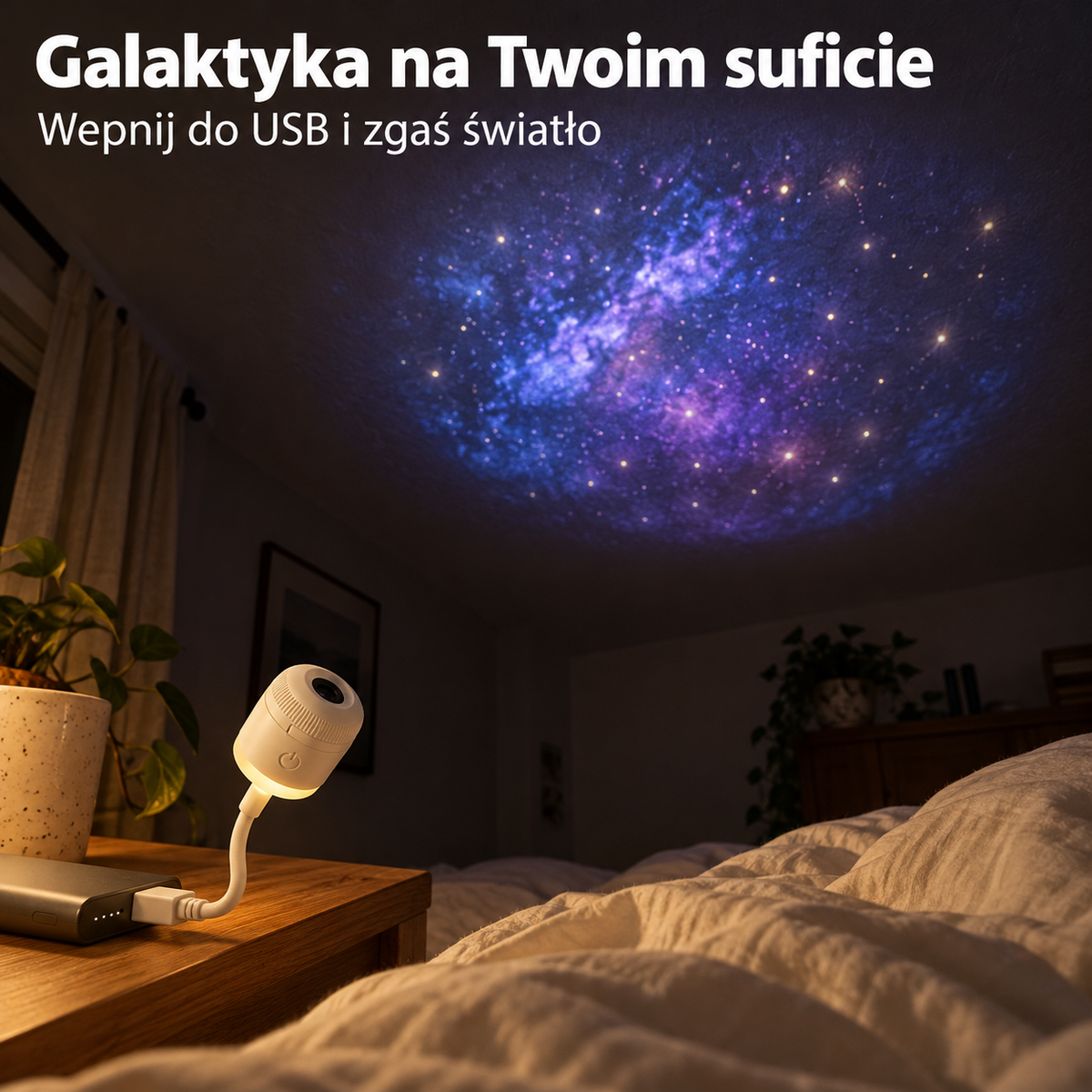 Wizualizacja projekcji galaktyki w sypialni
