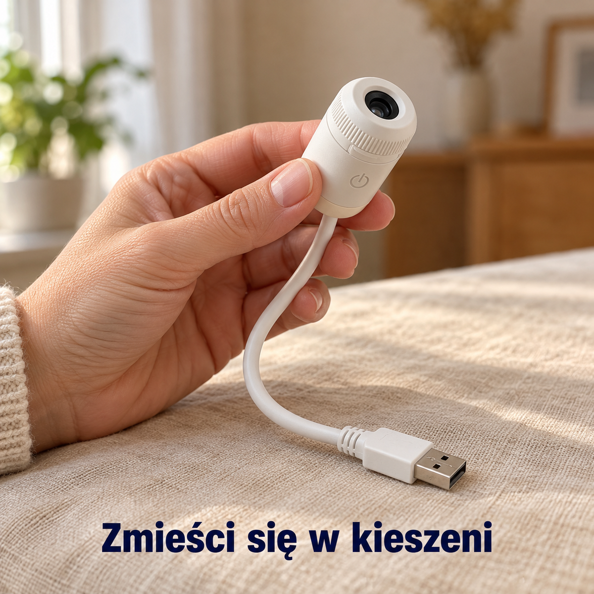 Kompaktowy projektor VESPERA trzymany w dłoni